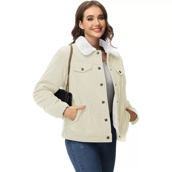 MAGCOMSEN Women's Corduroy Jacket Sherpa Fleece Lined Coat Button Up Warm Casual Heavyweight Trucker Jacket with Pockets
