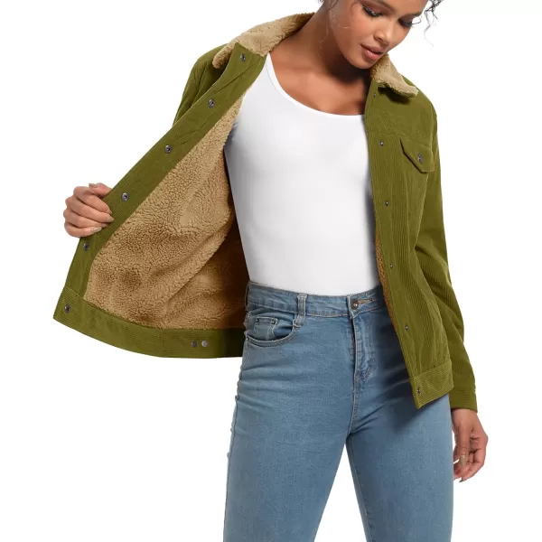 MAGCOMSEN Women's Corduroy Jacket Sherpa Fleece Lined Coat Button Up Warm Casual Heavyweight Trucker Jacket with Pockets