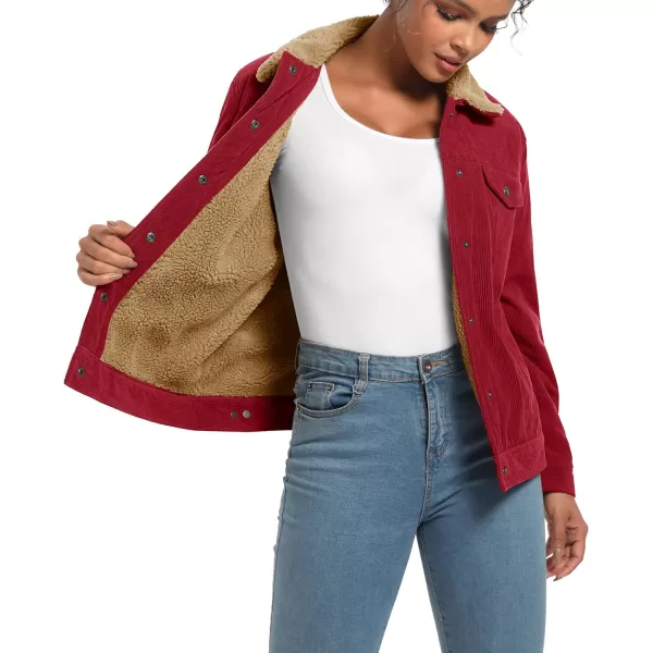MAGCOMSEN Women's Corduroy Jacket Sherpa Fleece Lined Coat Button Up Warm Casual Heavyweight Trucker Jacket with Pockets
