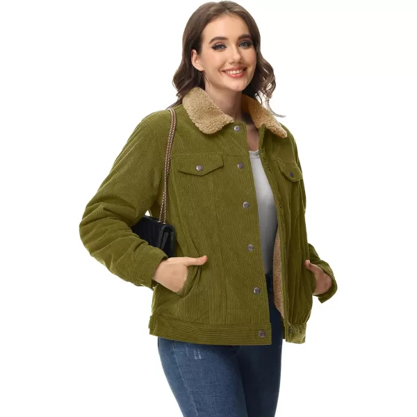 MAGCOMSEN Women's Corduroy Jacket Sherpa Fleece Lined Coat Button Up Warm Casual Heavyweight Trucker Jacket with Pockets
