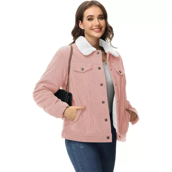 MAGCOMSEN Women's Corduroy Jacket Sherpa Fleece Lined Coat Button Up Warm Casual Heavyweight Trucker Jacket with Pockets