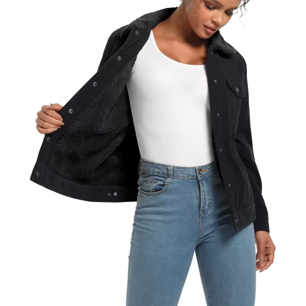 MAGCOMSEN Women's Corduroy Jacket Sherpa Fleece Lined Coat Button Up Warm Casual Heavyweight Trucker Jacket with Pockets