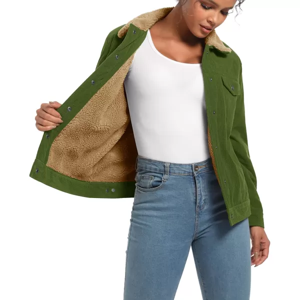 MAGCOMSEN Women's Corduroy Jacket Sherpa Fleece Lined Coat Button Up Warm Casual Heavyweight Trucker Jacket with Pockets