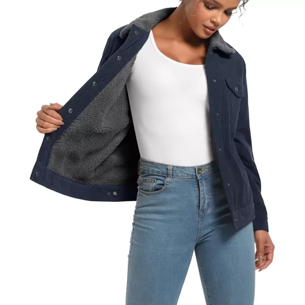 MAGCOMSEN Women's Corduroy Jacket Sherpa Fleece Lined Coat Button Up Warm Casual Heavyweight Trucker Jacket with Pockets