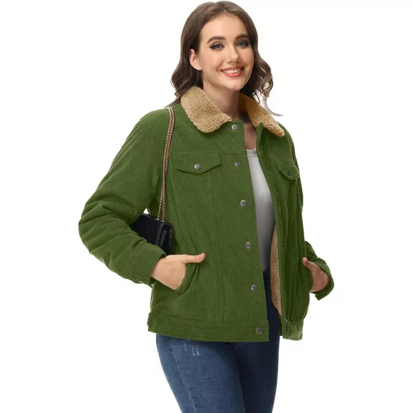 MAGCOMSEN Women's Corduroy Jacket Sherpa Fleece Lined Coat Button Up Warm Casual Heavyweight Trucker Jacket with Pockets