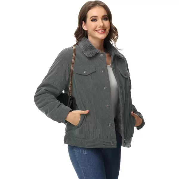 MAGCOMSEN Women's Corduroy Jacket Sherpa Fleece Lined Coat Button Up Warm Casual Heavyweight Trucker Jacket with Pockets