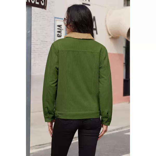 MAGCOMSEN Women's Corduroy Jacket Sherpa Fleece Lined Coat Button Up Warm Casual Heavyweight Trucker Jacket with Pockets