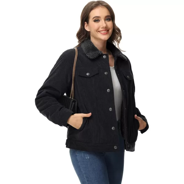 MAGCOMSEN Women's Corduroy Jacket Sherpa Fleece Lined Coat Button Up Warm Casual Heavyweight Trucker Jacket with Pockets