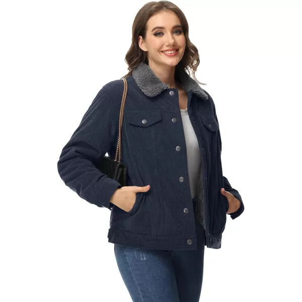 MAGCOMSEN Women's Corduroy Jacket Sherpa Fleece Lined Coat Button Up Warm Casual Heavyweight Trucker Jacket with Pockets