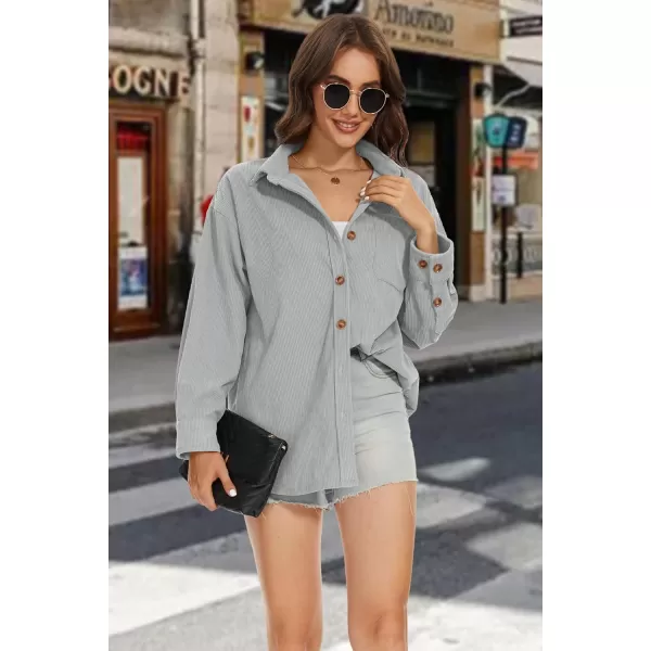 MAGCOMSEN Womens Corduroy Shacket Long Sleeve Button Down Shirt Spring Casual Jacket Bust Pocket Loose Fit Blouse Tops