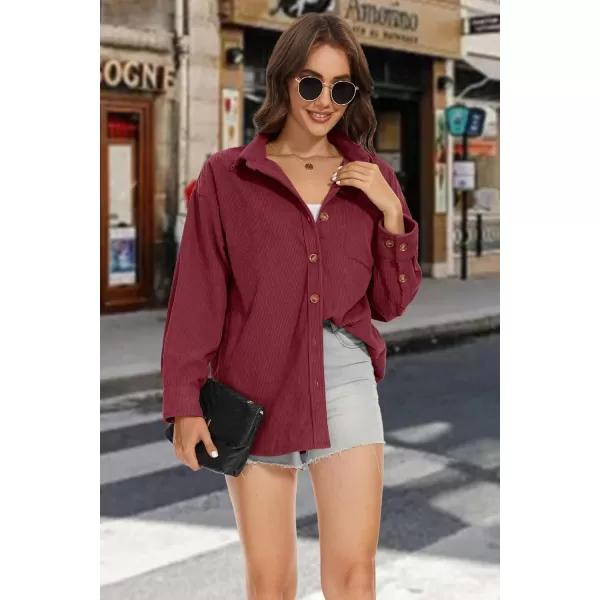 MAGCOMSEN Womens Corduroy Shacket Long Sleeve Button Down Shirt Spring Casual Jacket Bust Pocket Loose Fit Blouse Tops