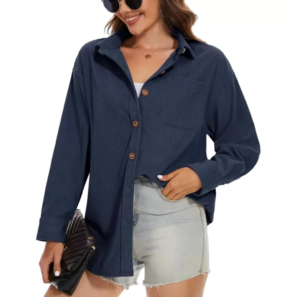 MAGCOMSEN Womens Corduroy Shacket Long Sleeve Button Down Shirt Spring Casual Jacket Bust Pocket Loose Fit Blouse Tops