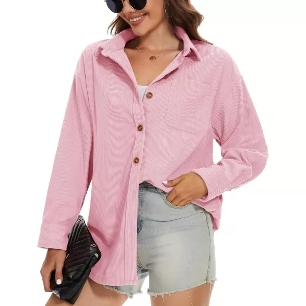 MAGCOMSEN Womens Corduroy Shacket Long Sleeve Button Down Shirt Spring Casual Jacket Bust Pocket Loose Fit Blouse Tops