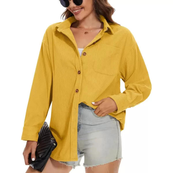 MAGCOMSEN Womens Corduroy Shacket Long Sleeve Button Down Shirt Spring Casual Jacket Bust Pocket Loose Fit Blouse Tops