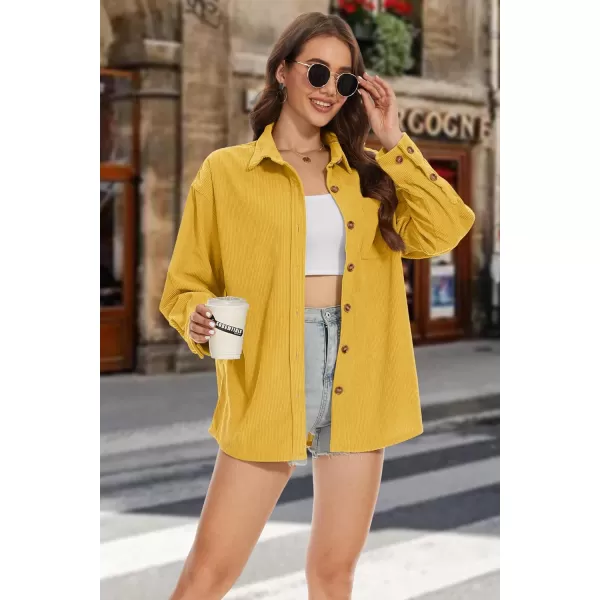 MAGCOMSEN Womens Corduroy Shacket Long Sleeve Button Down Shirt Spring Casual Jacket Bust Pocket Loose Fit Blouse Tops