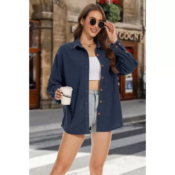 MAGCOMSEN Womens Corduroy Shacket Long Sleeve Button Down Shirt Spring Casual Jacket Bust Pocket Loose Fit Blouse Tops