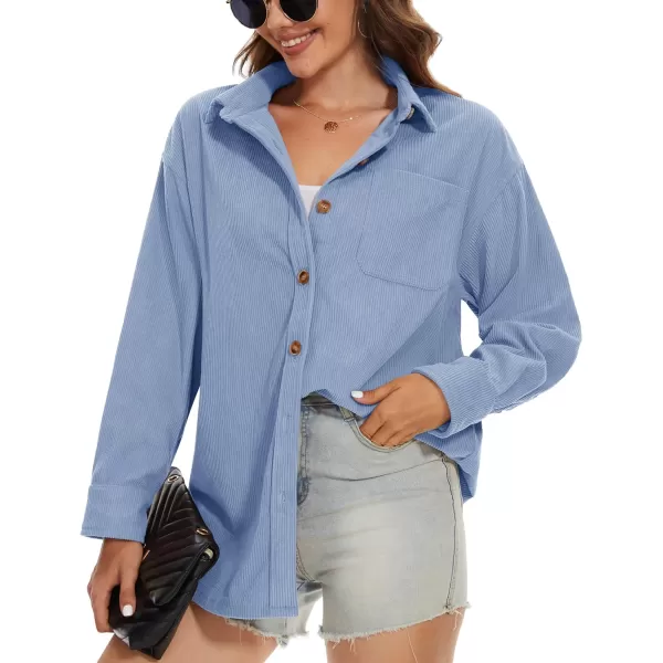MAGCOMSEN Womens Corduroy Shacket Long Sleeve Button Down Shirt Spring Casual Jacket Bust Pocket Loose Fit Blouse Tops