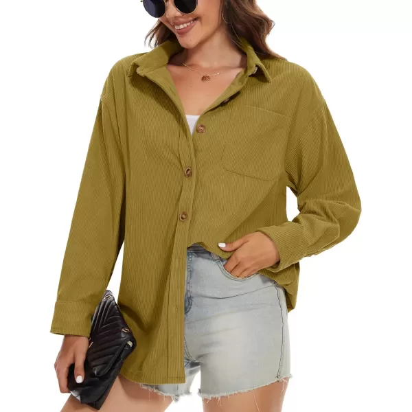 MAGCOMSEN Womens Corduroy Shacket Long Sleeve Button Down Shirt Spring Casual Jacket Bust Pocket Loose Fit Blouse Tops