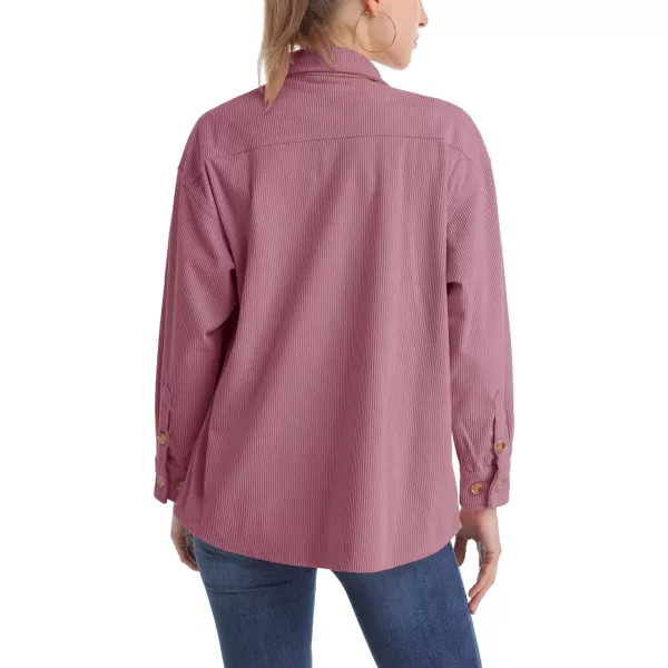 MAGCOMSEN Womens Corduroy Shacket Long Sleeve Button Down Shirt Spring Casual Jacket Bust Pocket Loose Fit Blouse Tops