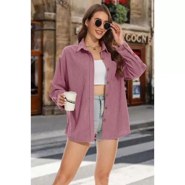 MAGCOMSEN Womens Corduroy Shacket Long Sleeve Button Down Shirt Spring Casual Jacket Bust Pocket Loose Fit Blouse Tops