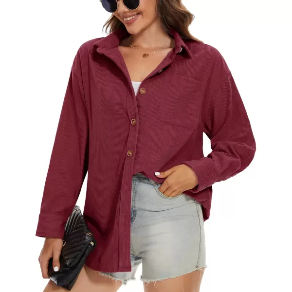 MAGCOMSEN Womens Corduroy Shacket Long Sleeve Button Down Shirt Spring Casual Jacket Bust Pocket Loose Fit Blouse Tops
