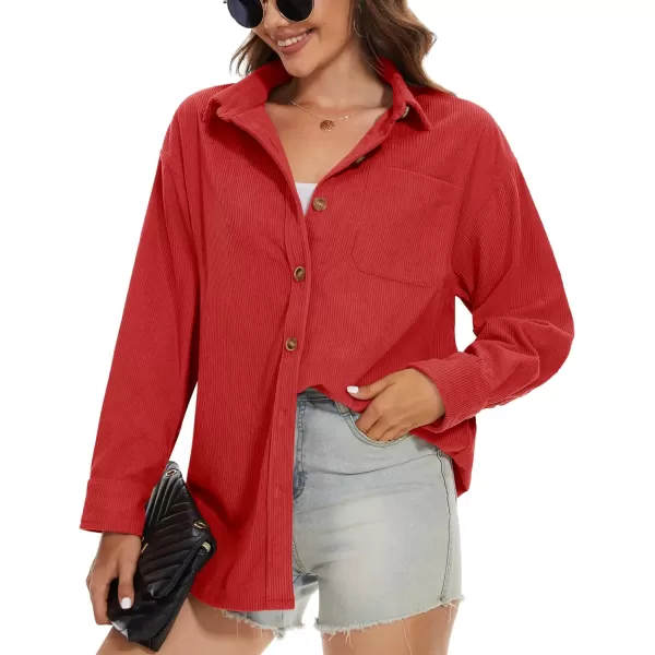 MAGCOMSEN Womens Corduroy Shacket Long Sleeve Button Down Shirt Spring Casual Jacket Bust Pocket Loose Fit Blouse Tops