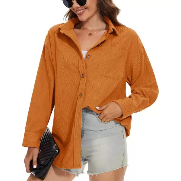 MAGCOMSEN Womens Corduroy Shacket Long Sleeve Button Down Shirt Spring Casual Jacket Bust Pocket Loose Fit Blouse Tops