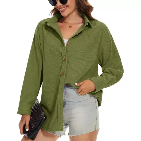 MAGCOMSEN Womens Corduroy Shacket Long Sleeve Button Down Shirt Spring Casual Jacket Bust Pocket Loose Fit Blouse Tops