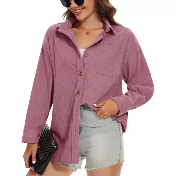 MAGCOMSEN Womens Corduroy Shacket Long Sleeve Button Down Shirt Spring Casual Jacket Bust Pocket Loose Fit Blouse Tops