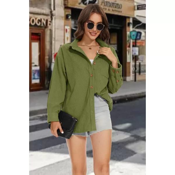 MAGCOMSEN Womens Corduroy Shacket Long Sleeve Button Down Shirt Spring Casual Jacket Bust Pocket Loose Fit Blouse Tops