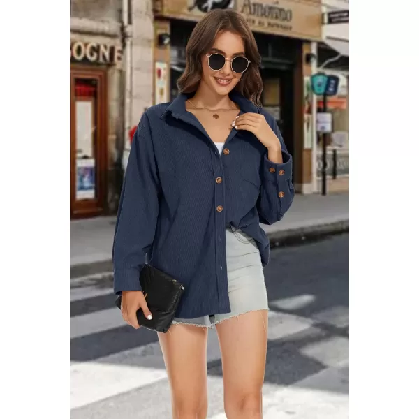 MAGCOMSEN Womens Corduroy Shacket Long Sleeve Button Down Shirt Spring Casual Jacket Bust Pocket Loose Fit Blouse Tops