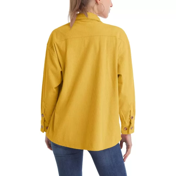 MAGCOMSEN Womens Corduroy Shacket Long Sleeve Button Down Shirt Spring Casual Jacket Bust Pocket Loose Fit Blouse Tops