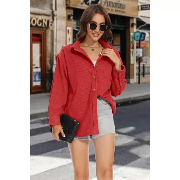 MAGCOMSEN Womens Corduroy Shacket Long Sleeve Button Down Shirt Spring Casual Jacket Bust Pocket Loose Fit Blouse Tops