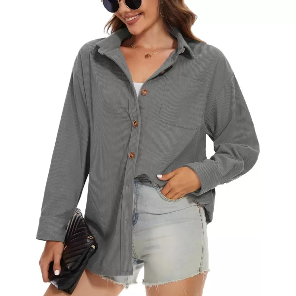 MAGCOMSEN Womens Corduroy Shacket Long Sleeve Button Down Shirt Spring Casual Jacket Bust Pocket Loose Fit Blouse Tops