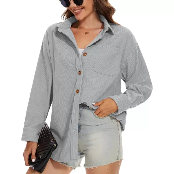 MAGCOMSEN Womens Corduroy Shacket Long Sleeve Button Down Shirt Spring Casual Jacket Bust Pocket Loose Fit Blouse Tops
