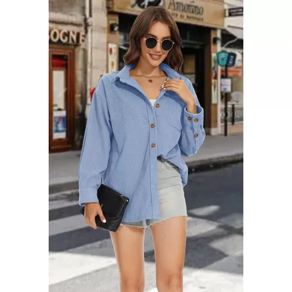 MAGCOMSEN Womens Corduroy Shacket Long Sleeve Button Down Shirt Spring Casual Jacket Bust Pocket Loose Fit Blouse Tops