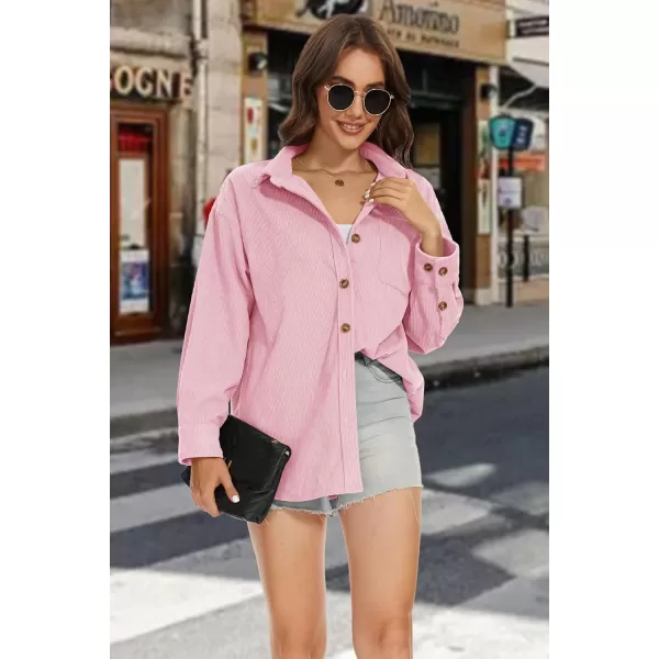 MAGCOMSEN Womens Corduroy Shacket Long Sleeve Button Down Shirt Spring Casual Jacket Bust Pocket Loose Fit Blouse Tops