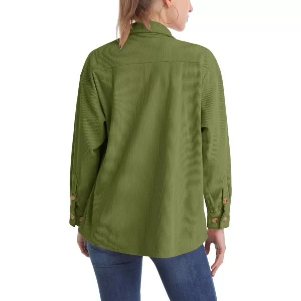 MAGCOMSEN Womens Corduroy Shacket Long Sleeve Button Down Shirt Spring Casual Jacket Bust Pocket Loose Fit Blouse Tops