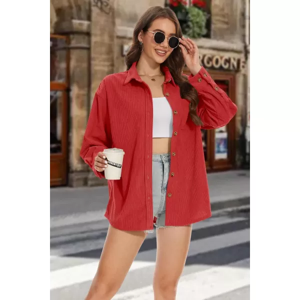MAGCOMSEN Womens Corduroy Shacket Long Sleeve Button Down Shirt Spring Casual Jacket Bust Pocket Loose Fit Blouse Tops