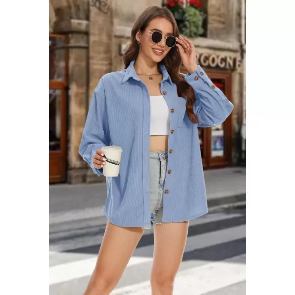 MAGCOMSEN Womens Corduroy Shacket Long Sleeve Button Down Shirt Spring Casual Jacket Bust Pocket Loose Fit Blouse Tops