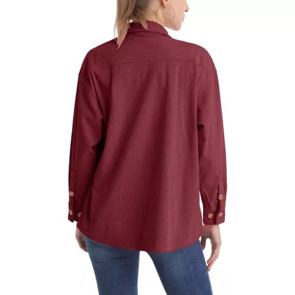 MAGCOMSEN Womens Corduroy Shacket Long Sleeve Button Down Shirt Spring Casual Jacket Bust Pocket Loose Fit Blouse Tops