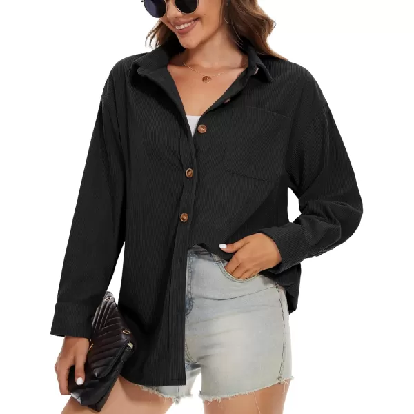 MAGCOMSEN Womens Corduroy Shacket Long Sleeve Button Down Shirt Spring Casual Jacket Bust Pocket Loose Fit Blouse Tops