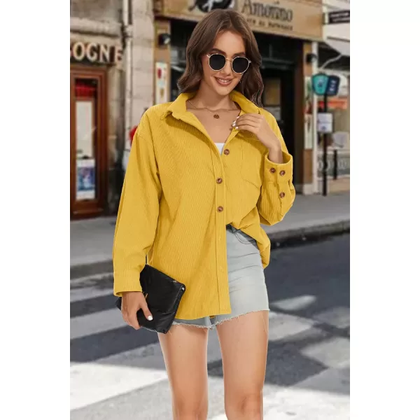 MAGCOMSEN Womens Corduroy Shacket Long Sleeve Button Down Shirt Spring Casual Jacket Bust Pocket Loose Fit Blouse Tops