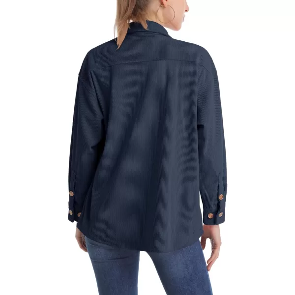 MAGCOMSEN Womens Corduroy Shacket Long Sleeve Button Down Shirt Spring Casual Jacket Bust Pocket Loose Fit Blouse Tops