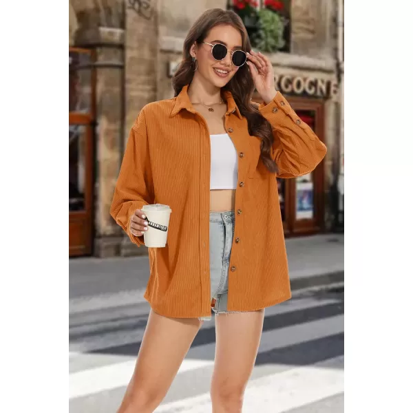 MAGCOMSEN Womens Corduroy Shacket Long Sleeve Button Down Shirt Spring Casual Jacket Bust Pocket Loose Fit Blouse Tops