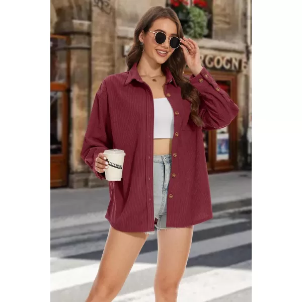 MAGCOMSEN Womens Corduroy Shacket Long Sleeve Button Down Shirt Spring Casual Jacket Bust Pocket Loose Fit Blouse Tops
