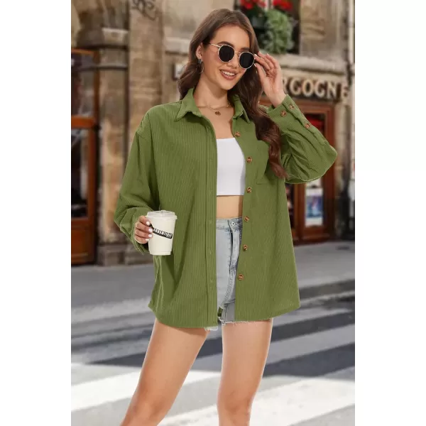 MAGCOMSEN Womens Corduroy Shacket Long Sleeve Button Down Shirt Spring Casual Jacket Bust Pocket Loose Fit Blouse Tops
