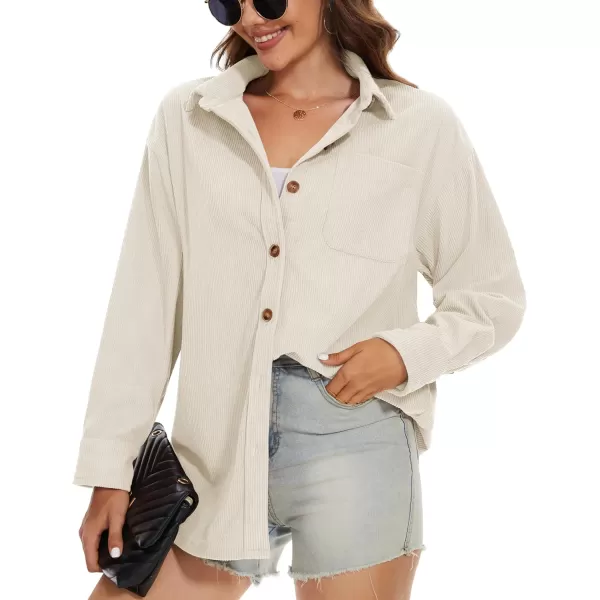 MAGCOMSEN Womens Corduroy Shacket Long Sleeve Button Down Shirt Spring Casual Jacket Bust Pocket Loose Fit Blouse Tops