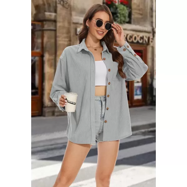 MAGCOMSEN Womens Corduroy Shacket Long Sleeve Button Down Shirt Spring Casual Jacket Bust Pocket Loose Fit Blouse Tops