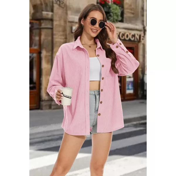 MAGCOMSEN Womens Corduroy Shacket Long Sleeve Button Down Shirt Spring Casual Jacket Bust Pocket Loose Fit Blouse Tops